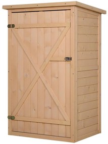 Outsunny Armário de Jardim de Madeira para Ferramentas com 3 Prateleiras Interiores Porta com Trava e Teto 75x56x115 cm Madeira | Aosom Portugal