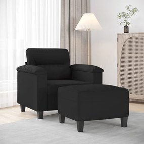 vidaXL Poltrona com apoio de pés 60 cm tecido de microfibra preto