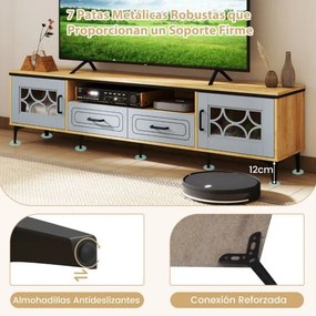 Móvel para TV de até 80 polegadas 180,5 x 35 x 46 cm com 2 gavetas, 2 compartimentos com porta e prateleira para sala de estar Natural