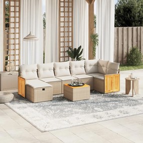 vidaXL 8 pcs conjunto de sofás p/ jardim com almofadões vime PE bege
