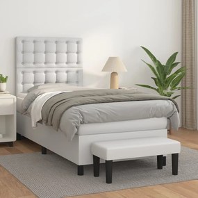 Cama com molas/colchão 90x200 cm couro artificial branco