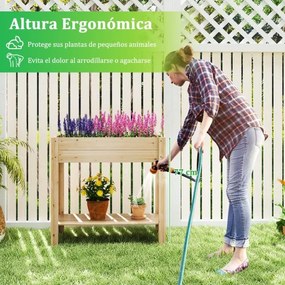 Floreira de jardim elevada em madeira 81 x 38 x 77 cm com pés com prateleira de arrumação Drenagem Jardinagem interior e exterior Madeira