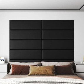 Painel de parede 12 pcs 90x30 cm couro artificial 3,24 m² preto