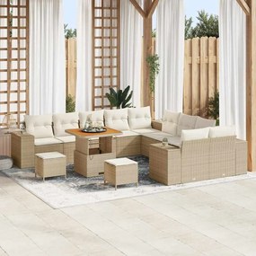 vidaXL Conjunto de Sofá de Jardim de 13 Peças com Almofadas em Rattan Sintético e Acácia Bege.