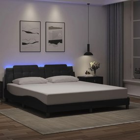 Estrutura de cama c/ luzes LED 180x200cm couro artificial preto