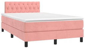 Cama box spring c/ colchão/LED 120x200 cm veludo rosa