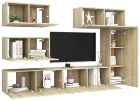 6 pcs conjunto móveis de TV derivados madeira carvalho sonoma