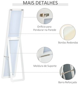Espelho de Pé de Corpo Inteiro Retangular com 2 Formas de Uso Estrutura de Madeira de Pinho 37x43x156 cm Branco