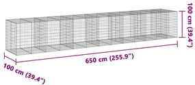 Cesto gabião com cobertura 650x100x100 cm ferro galvanizado