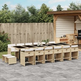 vidaXL 17 pcs conjunto de jantar p/ jardim c/ almofadões vime PE bege