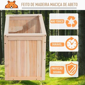 Gaiola de madeira de hamster Casa de roedores para pequenos animais 2 níveis 60x35x42cm