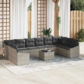 vidaXL Conjunto de Sofá de Jardim de 11 Peças com Almofadas Cinzas de Rattan PE