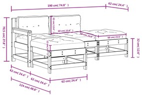 4 pcs conjunto lounge jardim c/ almofadões madeira maciça cinza