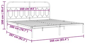 Estrutura de cama com cabeceira 160x200 cm metal preto