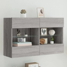 vidaXL Móvel de parede p/ TV c/ luzes LED 98,5x30x60,5 cm cinza sonoma