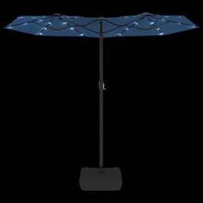 Guarda-sol de jardim c/ cabeça dupla/LED 316x240 cm azul-ciano