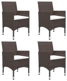 5 pcs conjunto de jantar p/ jardim c/ almofadões castanho