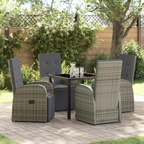 vidaXL Conjunto de Jantar de Jardim de 5 Peças com Almofadas Cinza Rattan Polimérico