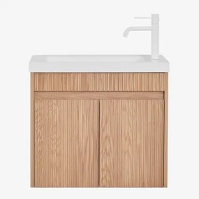 Conjunto De Móvel De Casa De Banho Suspenso Em Madeira Com Lavatório Integrado Narek Castanho Fresno & Sem Espelho & Branco - Sklum