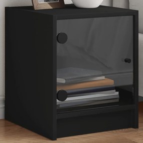 Mesas de cabeceira c/ portas de vidro 2 pcs 35x37x42 cm preto