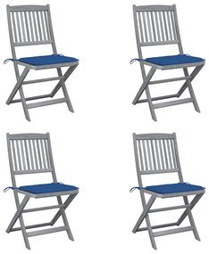 vidaXL Cadeiras exterior dobráveis c/ almofadões 4 pcs acácia maciça
