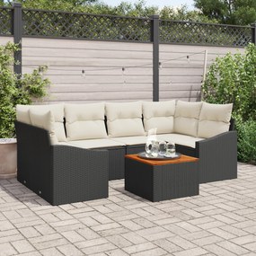 Conjunto de Sofá de Jardim de 7 Peças com Almofadas Preto Polirattan A