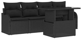 Conjunto de Sofá de Jardim de 5 Peças com Almofadas Rattan Poliéster P