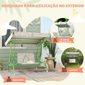 Baloiço de Jardim para Crianças com 2 Lugares Toldo Ajustável Cinto de Segurança e Desenho de Borboletas 112x75x120 cm Verde