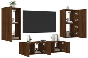 vidaXL 4 pcs móveis parede TV c/ LEDs deriv. madeira carvalho castanho