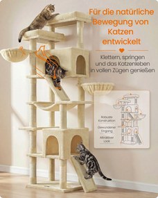 Arranhador para gatos para arranhar XXL com placas para arranhar e sisal, 55 x 45 x 206 cm, bege