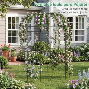 Arco de jardim metálico em forma de gaiola de pássaros 203 x 203 x 296 cm, com treliça e gancho para rosas trepadeiras, para pátio traseiro ou terraço