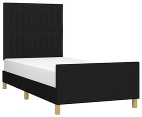 Estrutura de cama c/ cabeceira tecido 90x190 cm preto