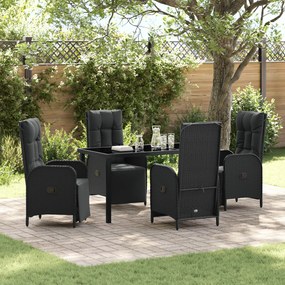Conjunto de Jantar de Jardim com Almofadas Pretas em Rattan Sintético