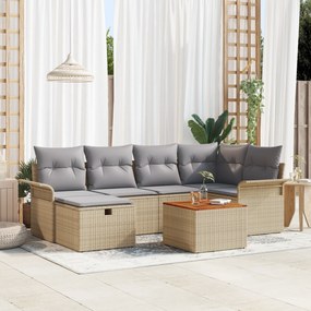 Conjunto de Sofás de Jardim vidaXL com Almofadas Bege Polirattan de 7