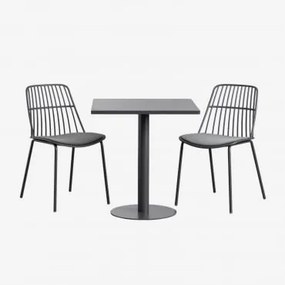 Conjunto De Mesa Quadrada Mizzi 70x70 Cm E 2 Cadeiras De Jardim Maeba Cinza Grafito - Sklum