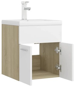 Armário lavatório + lavatório embutido contrap. branco e sonoma