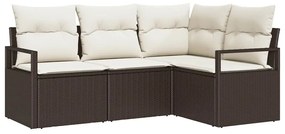 Conjunto de Sofá pra Jardim 4 Peças com Almofadas Castanho em Rattan