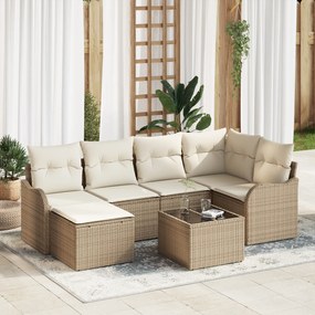 Conjunto de Sofá de Jardim de 7 Peças com Almofadas em Rattan Poliméri