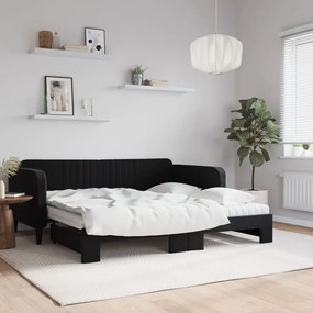 vidaXL Sofá-cama com gavetão e colchões 90x190 cm veludo preto