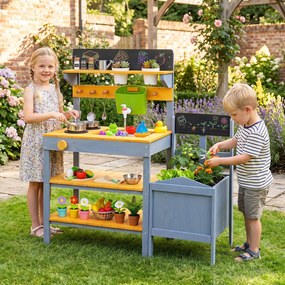Cozinha Infantil de Brincar com Lava-Loiça e Floreira, 81 x 35 x 91,5 cm, Madeira de Abeto, Multicolor