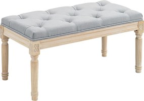 Banco de Cama 80x40x43 cm Acolchoado com Linho Sintético e Pés de Madeira Estilo Vintage Cinzento Claro
