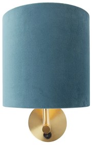 Candeeiro de parede elegante dourado com tom de veludo azul - Matt Moderno