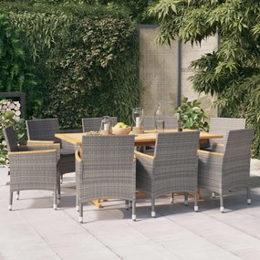 vidaXL 9 pcs conjunto de jantar para jardim com almofadões cinzento