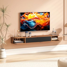 Móvel TV Suspenso, 140 x 24 x 16 cm, Montagem de Parede, Cor Nogueira