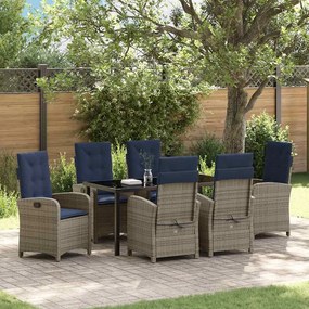 vidaXL Conjunto de Jantar de Jardim de 7 Peças com Almofadas em Rattan Sintético Cinza