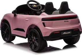 Carro elétrico para crianças até 5 anos Porsche Macan Turbo 12V, com bateria de lítio, Pneus de borracha, Controle remoto Rosa