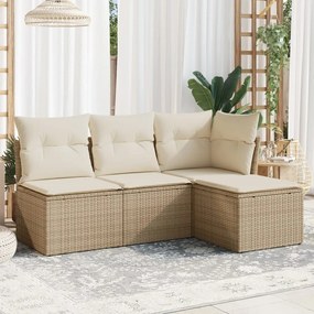 vidaXL 4 pcs conjunto de sofás para jardim c/ almofadões vime PE bege