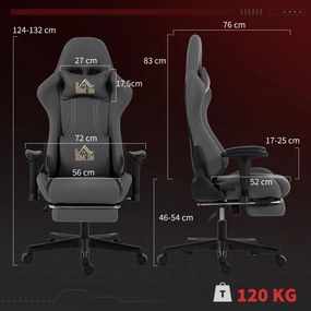 Cadeira Gaming Ergonómica, 76 x 72 x 132 cm, Apoios de Braços 3D Reguláveis, Cinzento