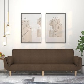 vidaXL Sofá-cama 2 lugares com duas almofadas tecido castanho