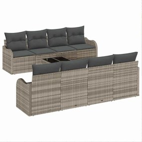 Sofá de Jardim com 9 Peças e Almofadas Cinza Claro em Rattan